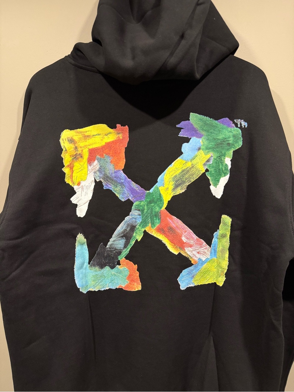 Off-White Black Hoodie with Multicolor logo Paint-Style Graphic
